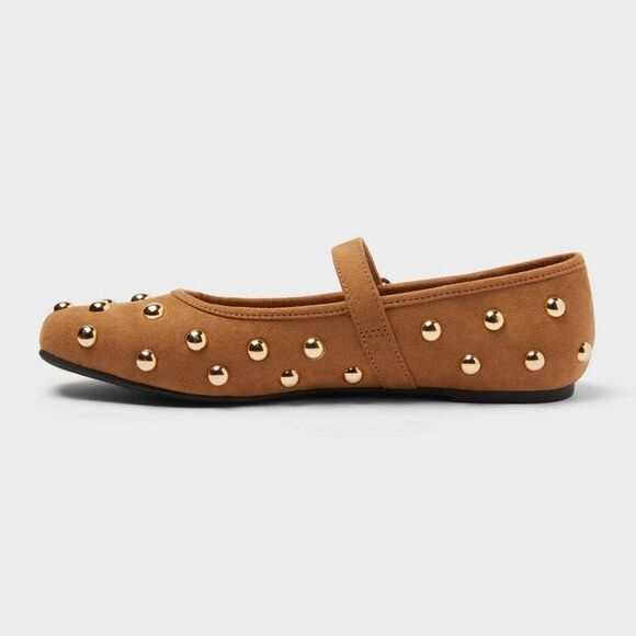 Universal Thread - Women's Penny Gold Studded Mary Jane Flats with Me Cognac - Picture 2 of 4